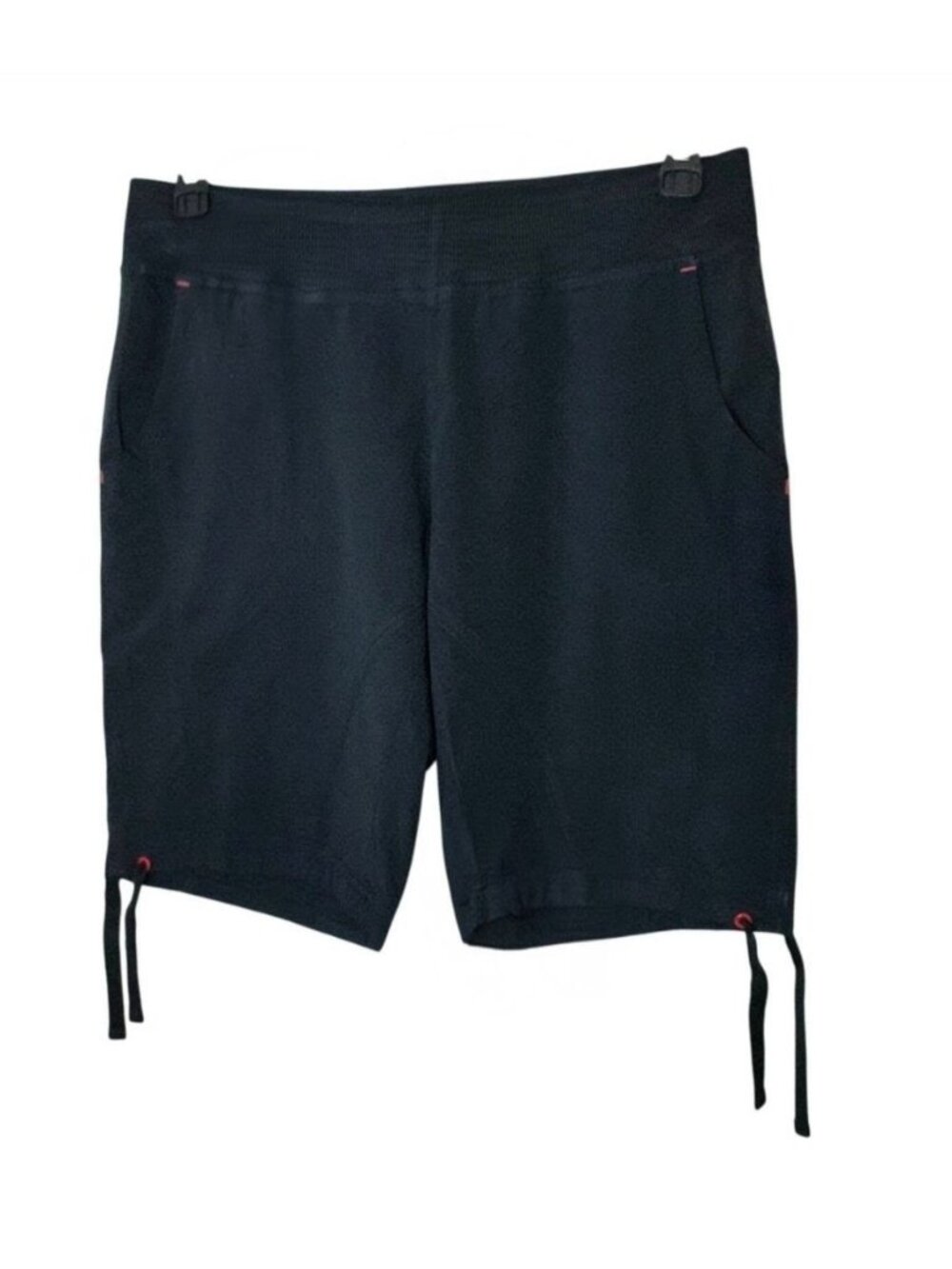 VTG BCG Womens M Long Athletic Shorts Black Lounge Drawstring Pockets Urban Hip